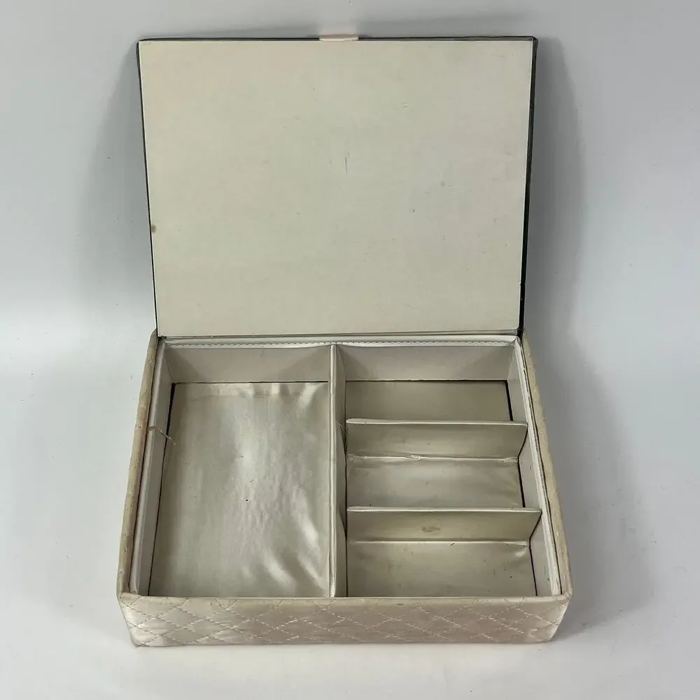 Vintage Quilted Satin Ballet Dancer Jewelry Box August Albo Print Lid 9.5
